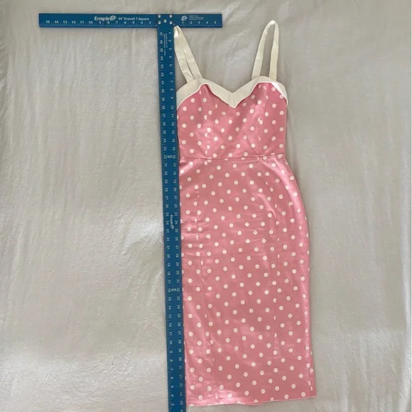 Pinup Girl Deadly Dames Wiggle Dress Pink White Polka Dot Retro Rockabilly Belt - Picture 6 of 16